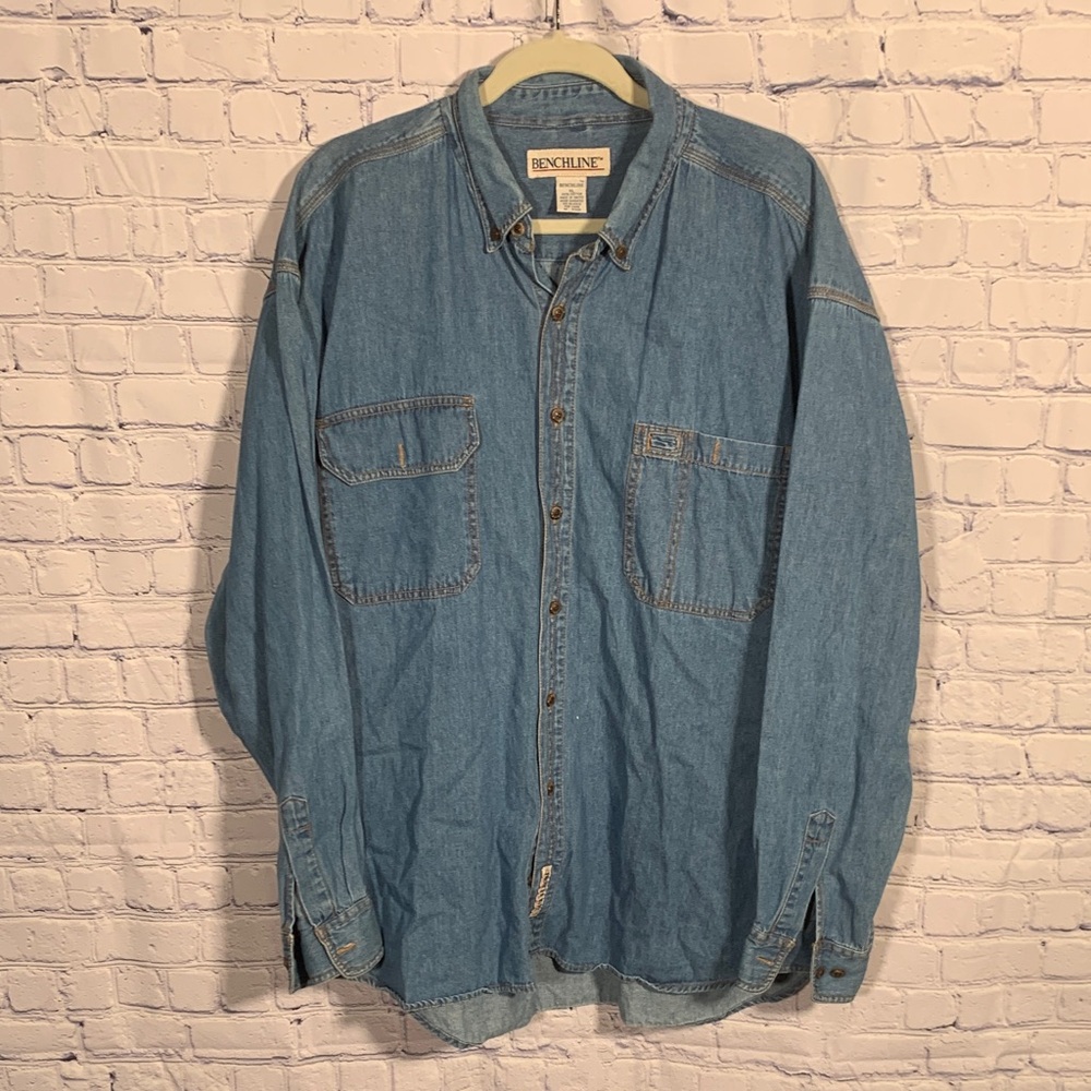 Benchline Men VTG Denim Button Down Blue Size XL Grunge Workwear Western Outdoor